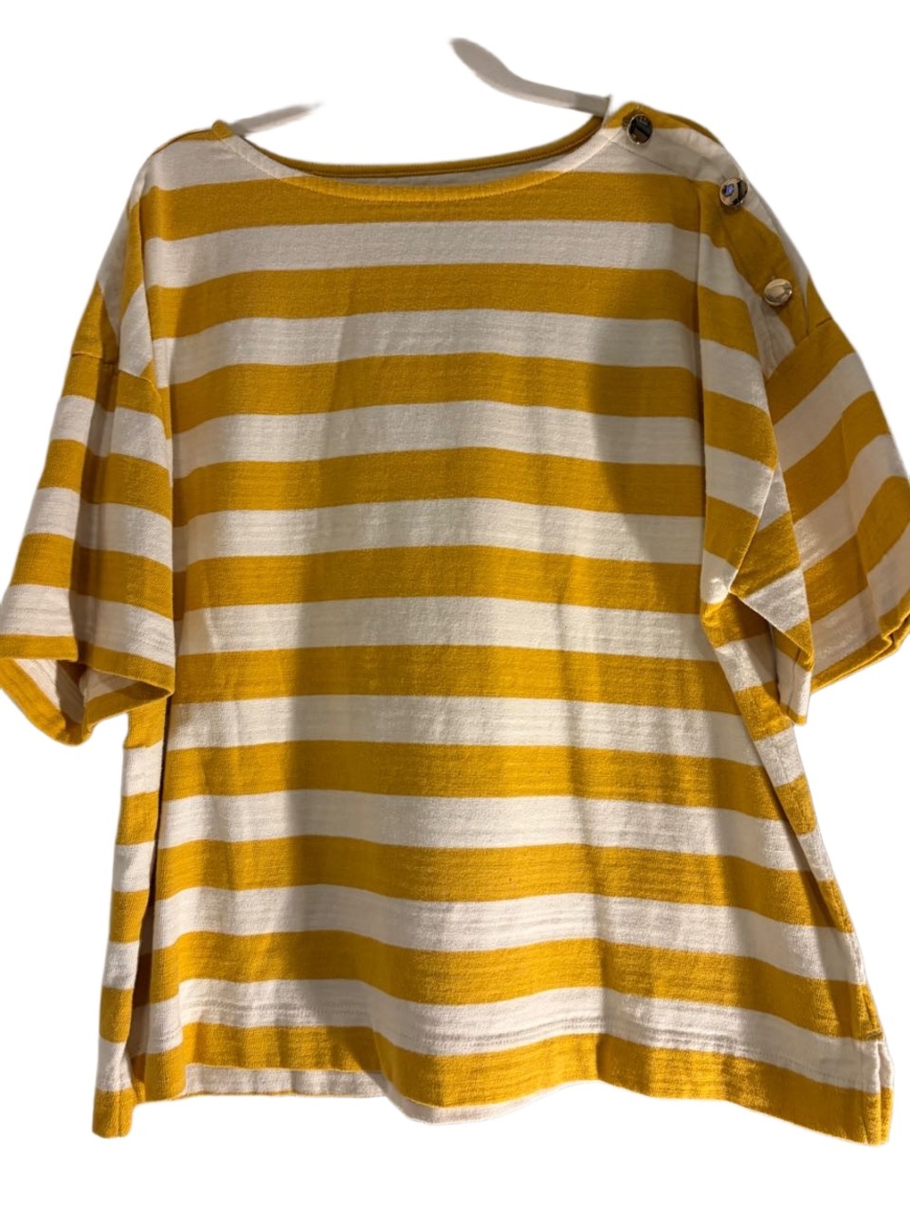 LOFT Yellow & White Striped Button-Shoulder Tee, XL
